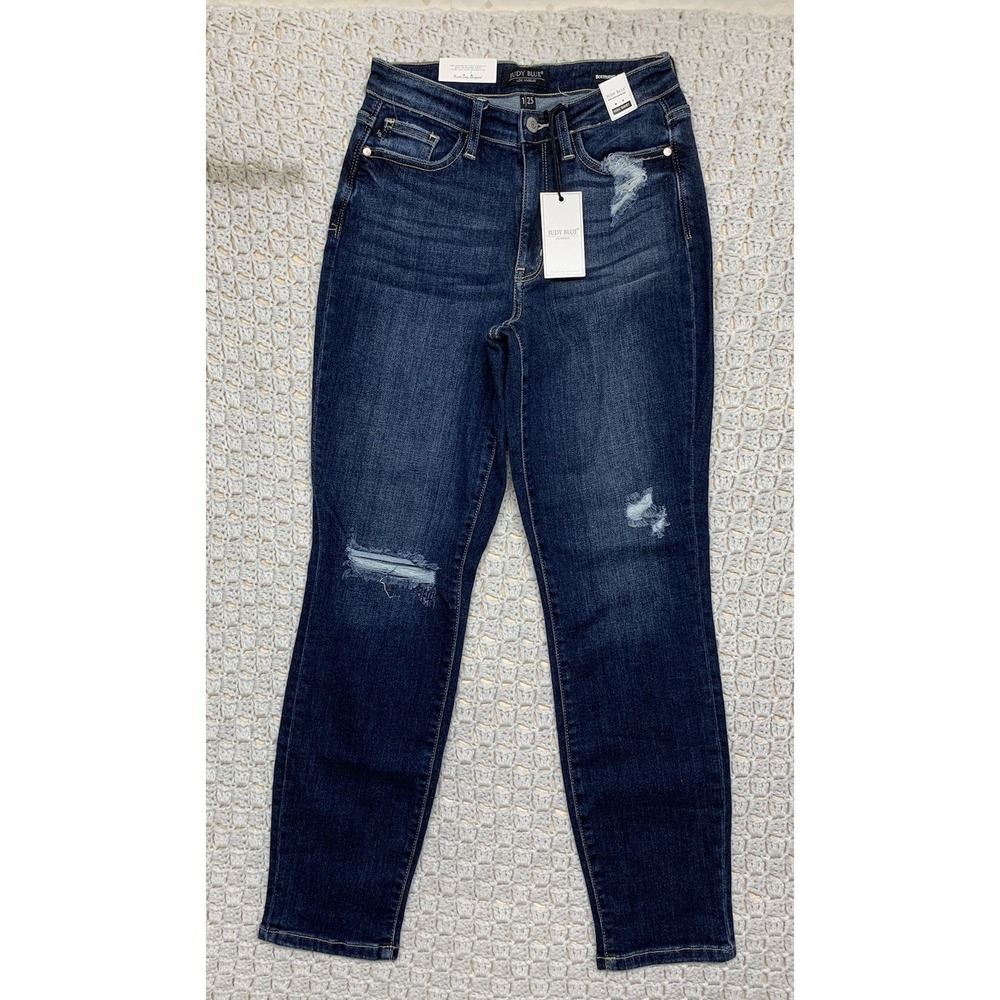 NWT Judy Blue‎ Jeans Womens Sz 1/25 Boyfriend Fit Blue Denim Stretch High Rise